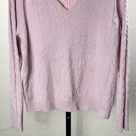 Vintage Pink Cable Knit Sweater 90s Charter Club Knitted V Neck Blouse Crewneck - Picture 6 of 17